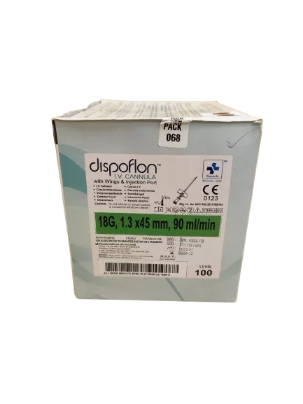 Intravénás kanül Dispoflon 18G 1,3 mm x 45 mm (zöld) (100 db/doboz)