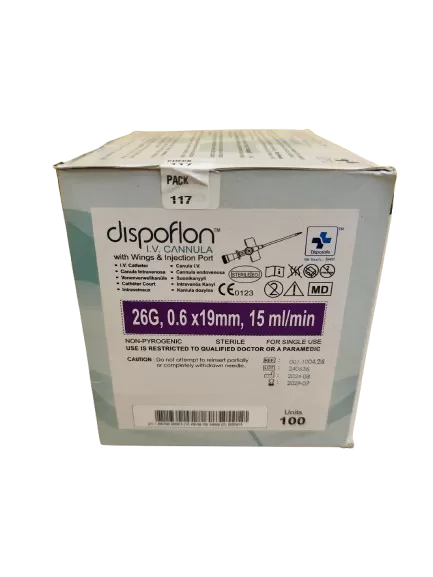 Intravénás kanül Dispoflon 26G 0,6 mm x 19 mm (lila) (100 db/doboz)