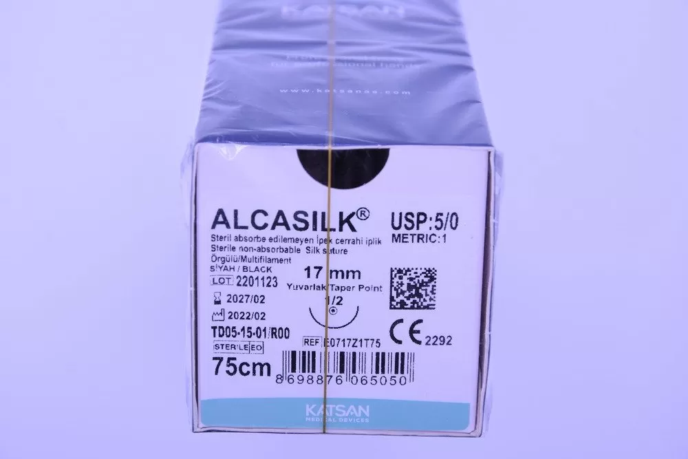 Alcasilk 5/0 75cm 1/2 17mm körtű