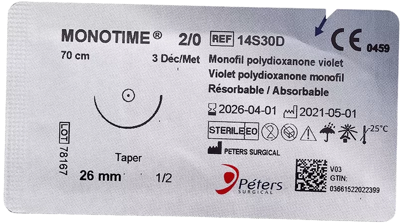Monotime 2/0 70cm 1/2 26 mm körtű