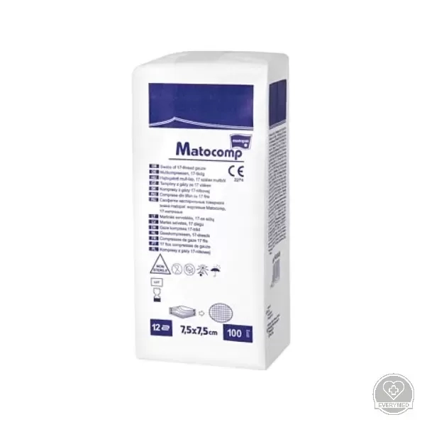Matocomp mull-lap 12R hajtogatott 7,5 cm x 7,5 cm (100 db/csomag, 10 csomag/karton)