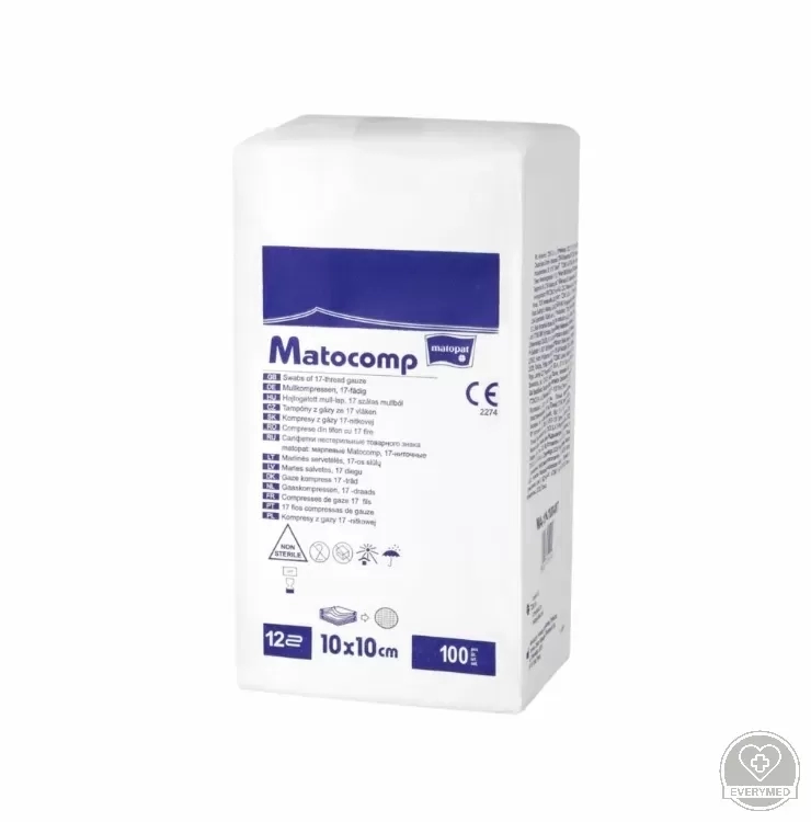 Matocomp mull-lap 12R hajtogatott, 10 cm x 10 cm (100 db/csomag, 10 csomag/karton)