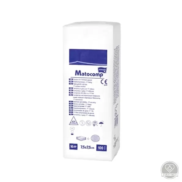 Matocomp mull-lap 16R hajtogatott, 7,5 cm x 7,5 cm (100 db/csomag, 10 csomag/karton)