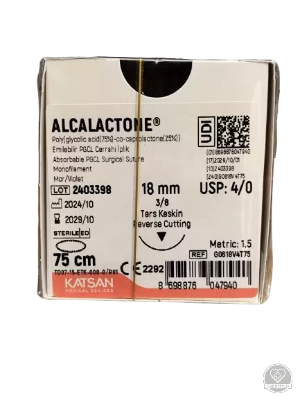 Alcalactone 4/0 75 cm 3/8 18 mm fordított vágótű
