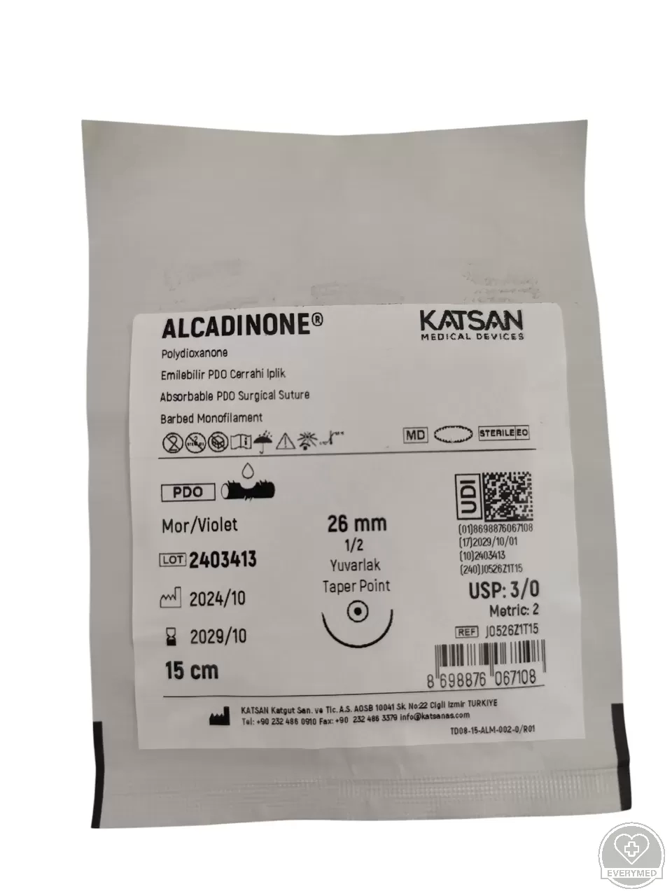 Alcadinone önzáró fonal 3/0 15 cm 1/2 26 mm körtű