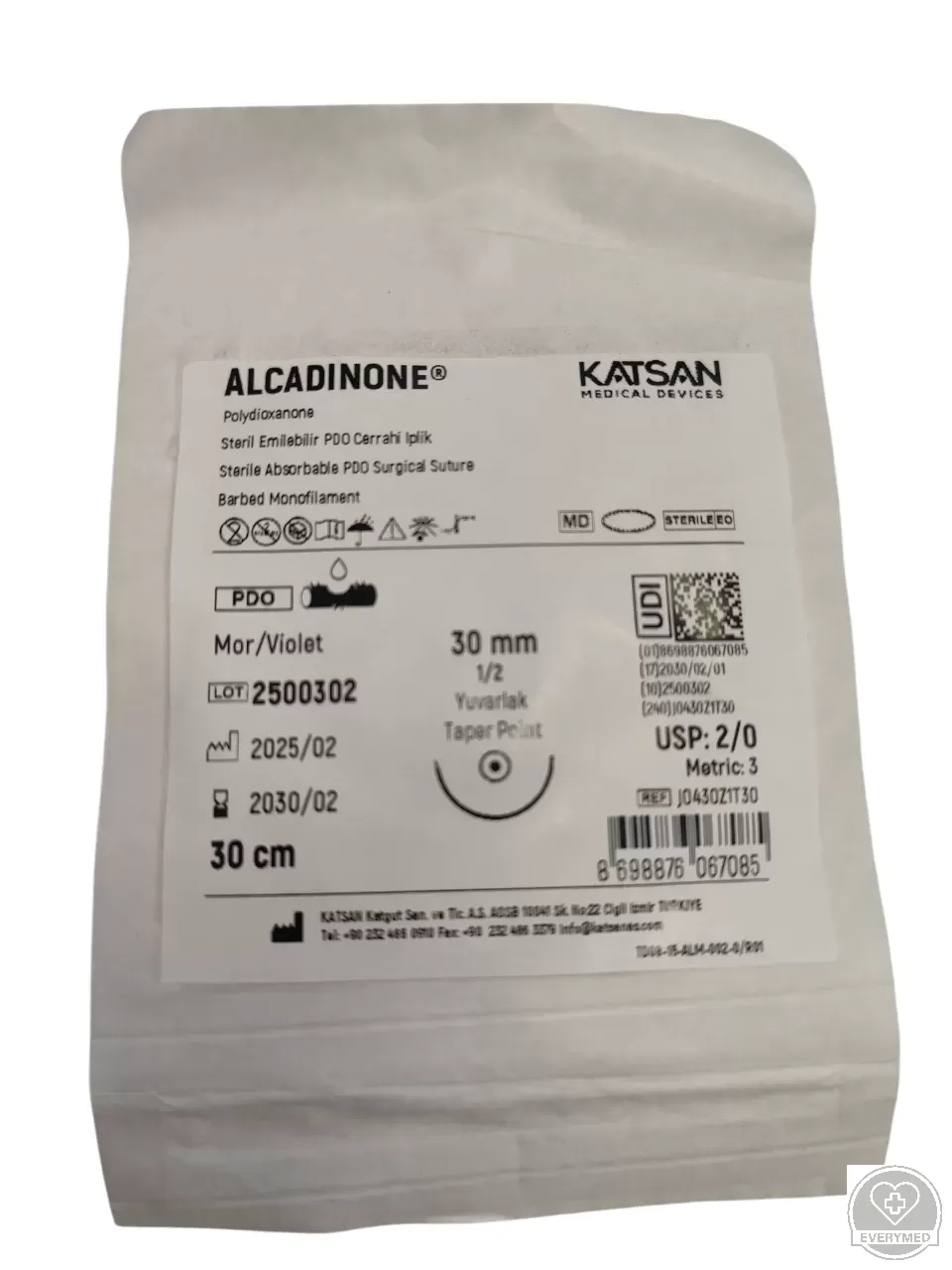 Alcadinone önzáró fonal 2/0 30 cm 1/2 30 mm körtű