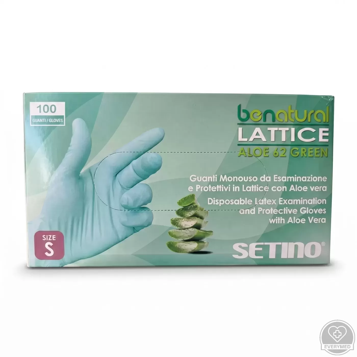 Setino latex vizsgáló púdermentes kesztyű, aloe zöld, méret: S (100 db/doboz, 10 doboz/karton)