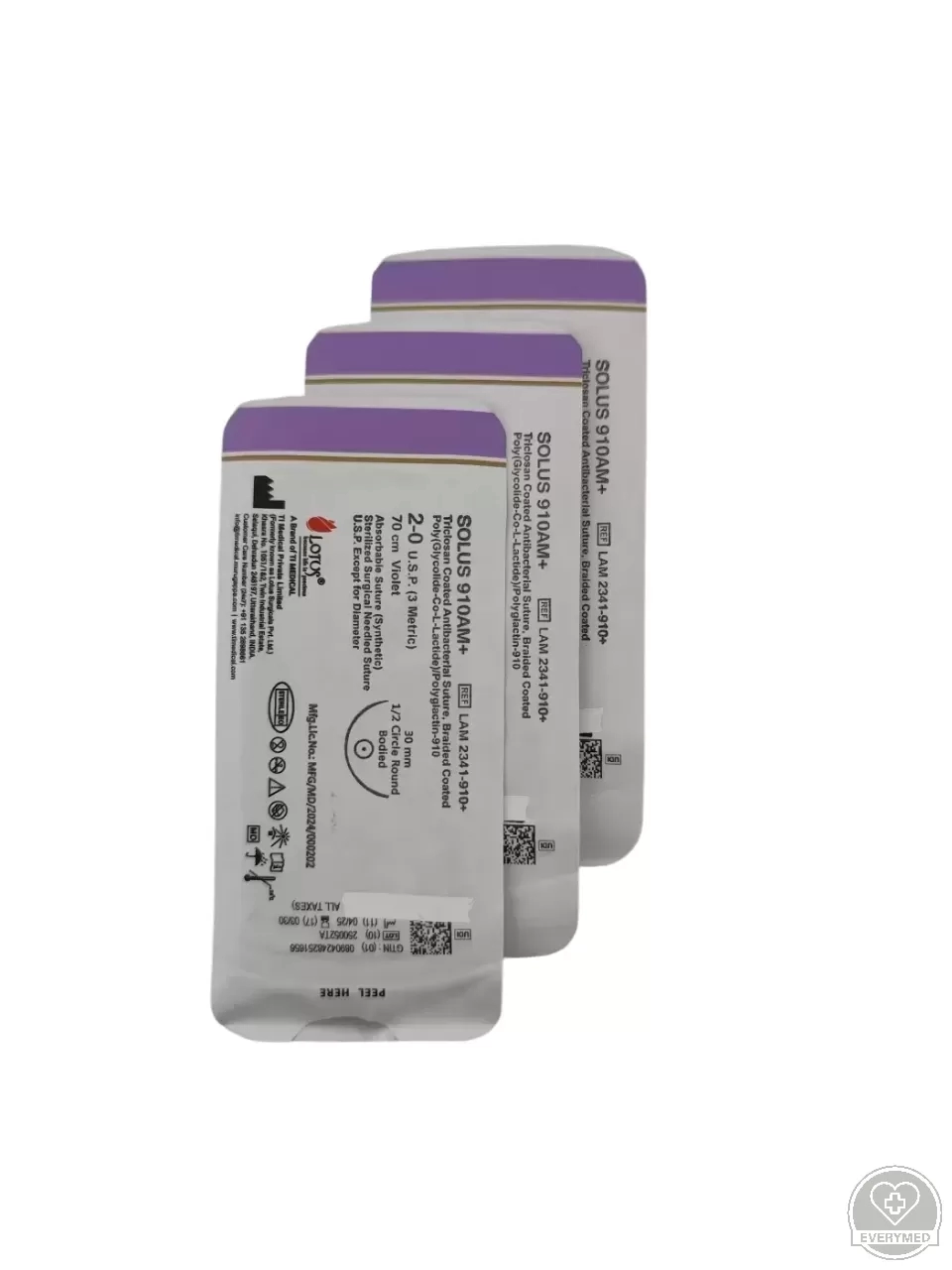 Lotus Solus varróanyag antibakteriális bevonattal, 2/0 90 cm 1/2 30 mm körtű