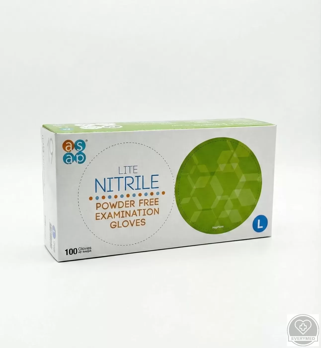 ASAP nitril púdermentes vizsgáló kesztyű, kék, lite,  L (100 db/csomag, 10 csomag/karton)