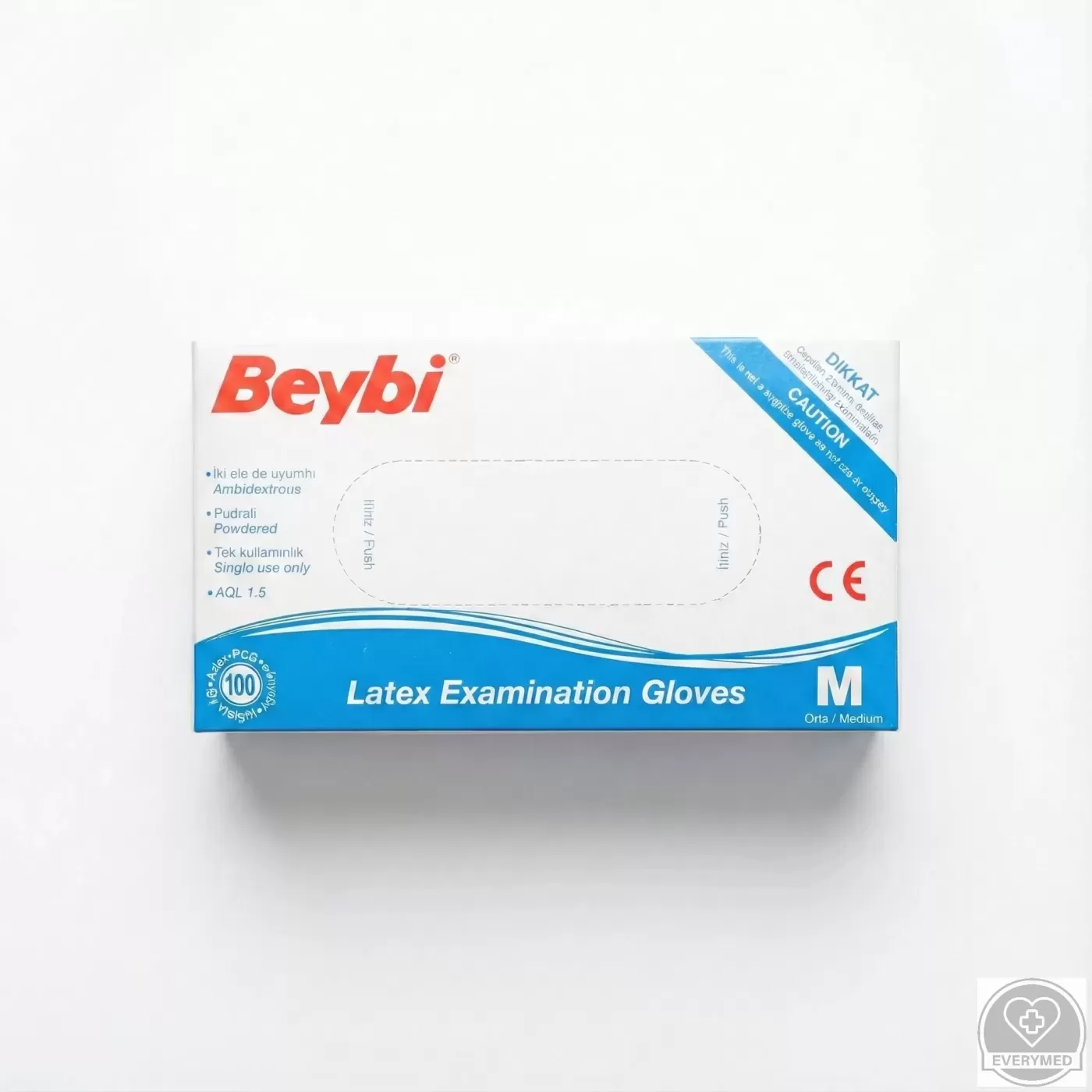 Beybi latex púderes vizsgáló kesztyű, fehér, M (100 db/csomag, 10 csomag/karton)