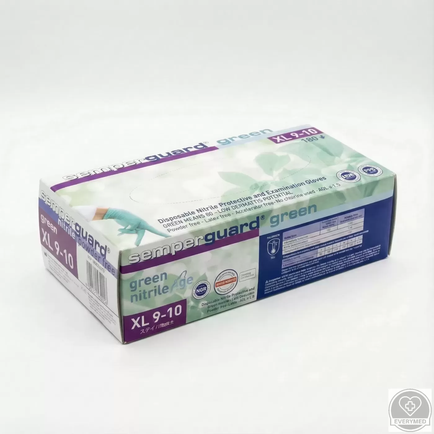 Semperguard nitril púdermentes vizsgáló kesztyű, zöld, XL (180 db/csomag, 10 csomag/karton)
