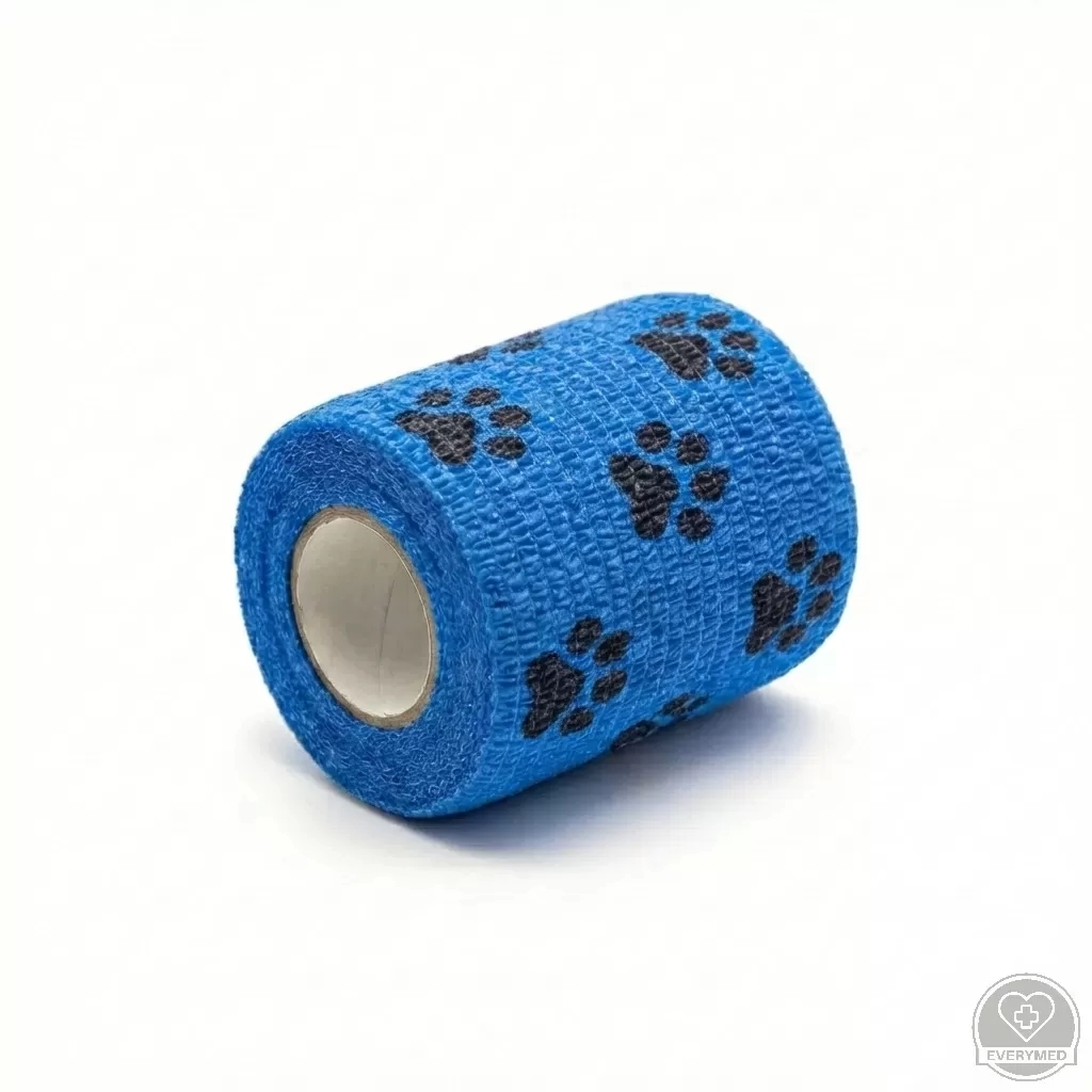 Öntapadós rugalmas kötszer, kék mancs mintás, 5 cm x 4,5 m, 12 db