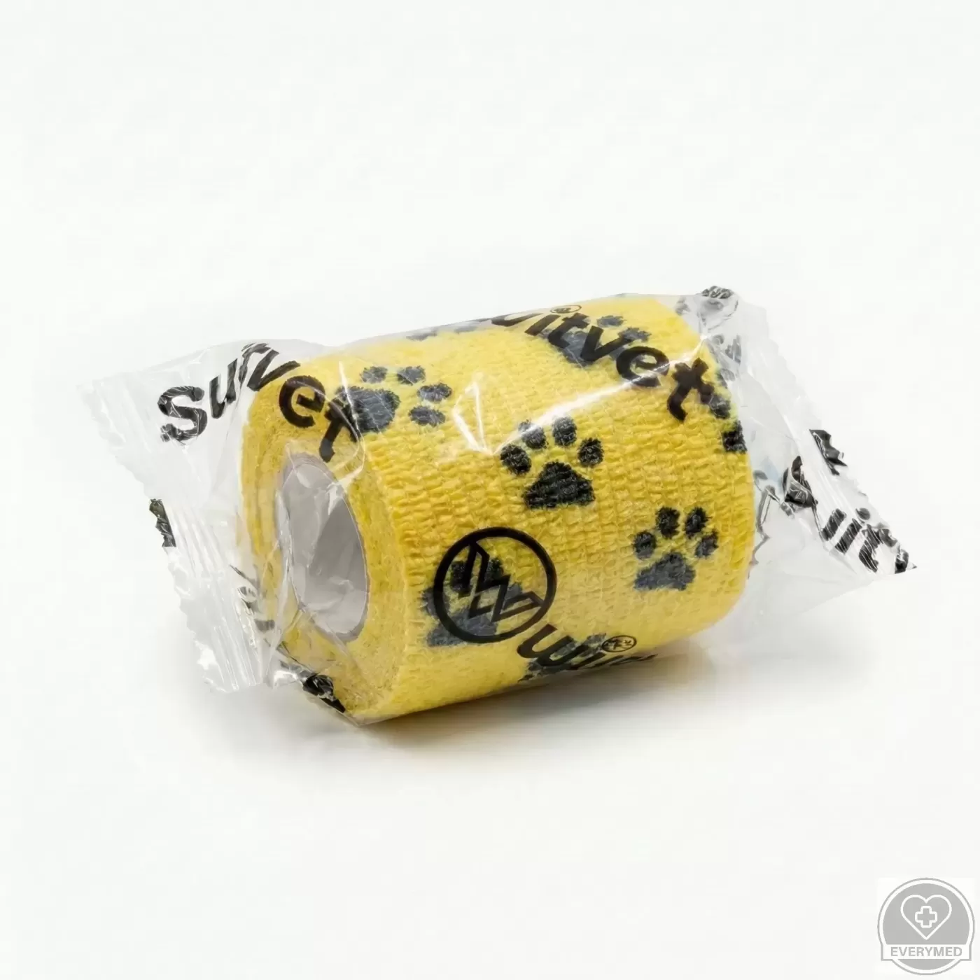 Öntapadós rugalmas kötszer, sárga mancs mintás, 10 cm x 4,5 m, 12 db