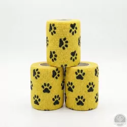 Öntapadós rugalmas kötszer, sárga mancs mintás, 10 cm x 4,5 m, 12 db