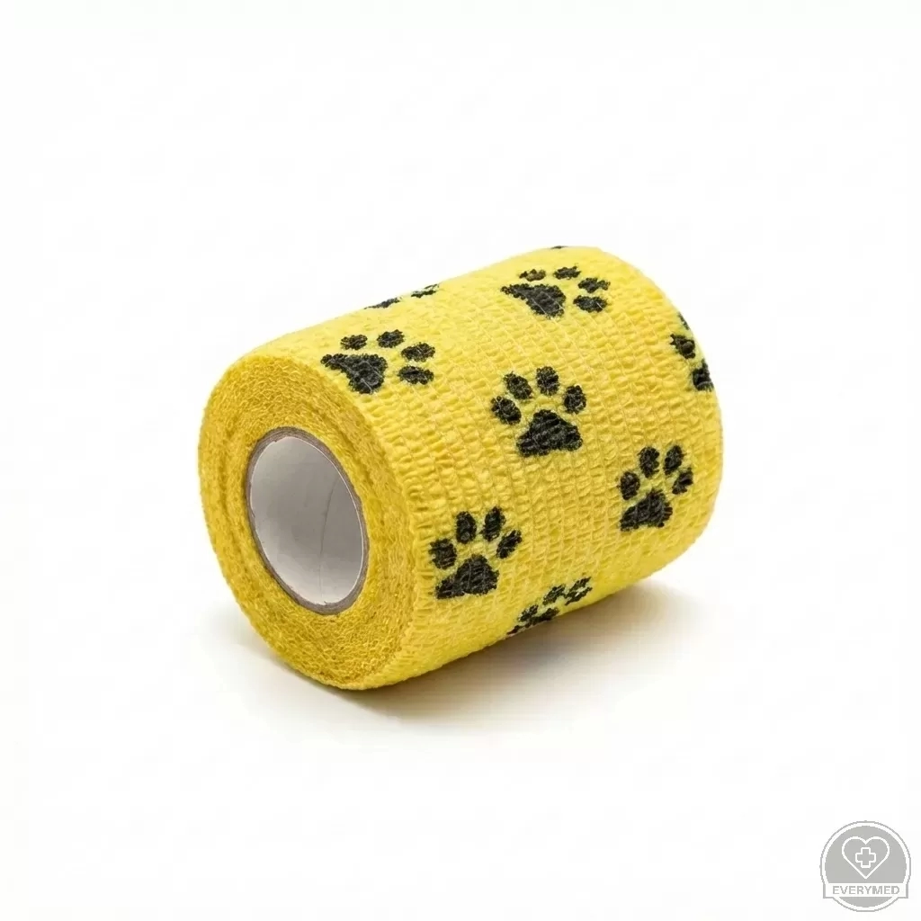 Öntapadós rugalmas kötszer, sárga mancs mintás, 7,5 cm x 4,5 m, 12 db