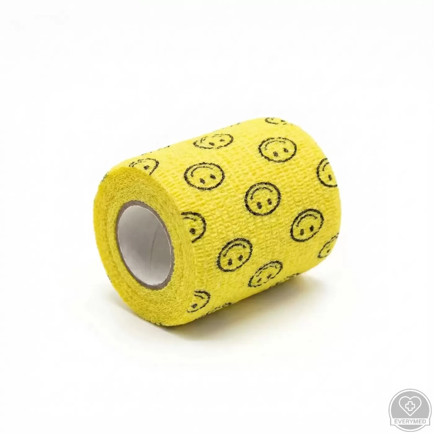 Öntapadós rugalmas kötszer, sárga smiley mintás, 5 cm x 4,5 m, 12 db