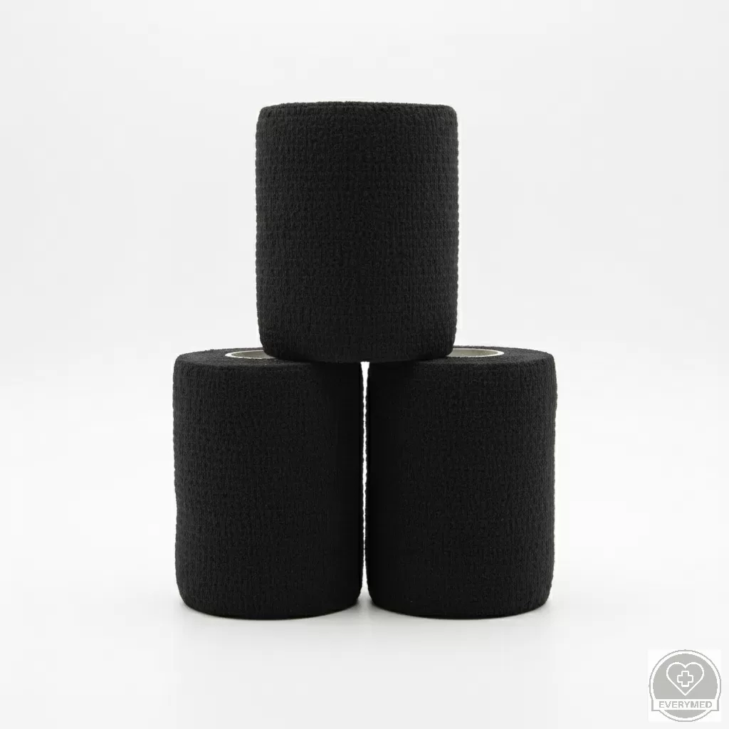 Öntapadós rugalmas kötszer, fekete, 10 cm x 4,5 m, 12 db