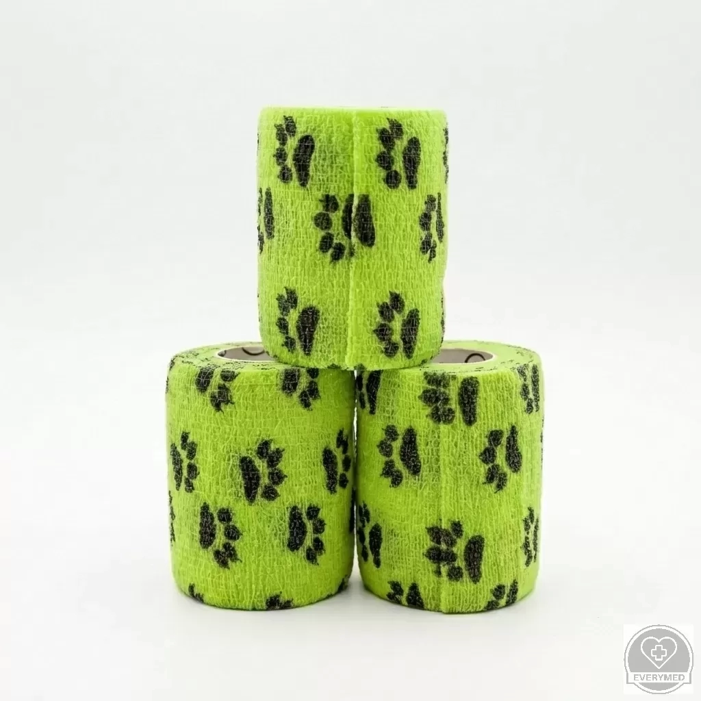 Öntapadós rugalmas kötszer, világoszöld mancs mintás, 5 cm x 4,5 m, 12 db