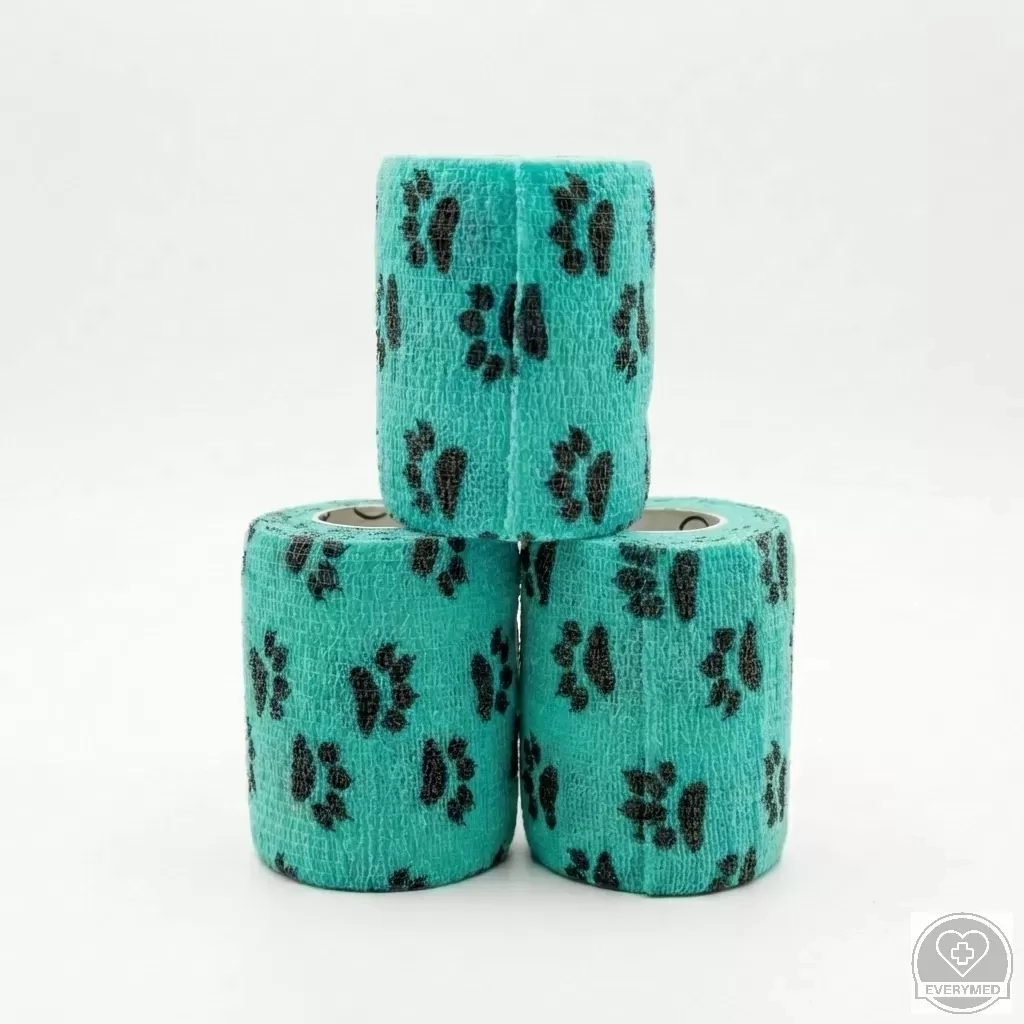 Öntapadós rugalmas kötszer, zöld mancs mintás, 7,5 cm x 4,5 m, 12 db