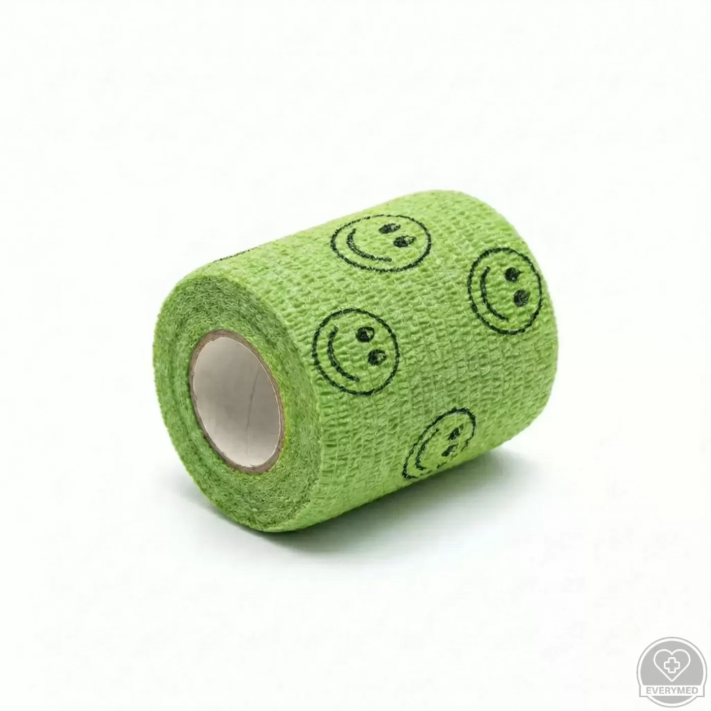 Öntapadós rugalmas kötszer, zöld smiley mintás, 7,5 cm x 4,5 m, 12 db