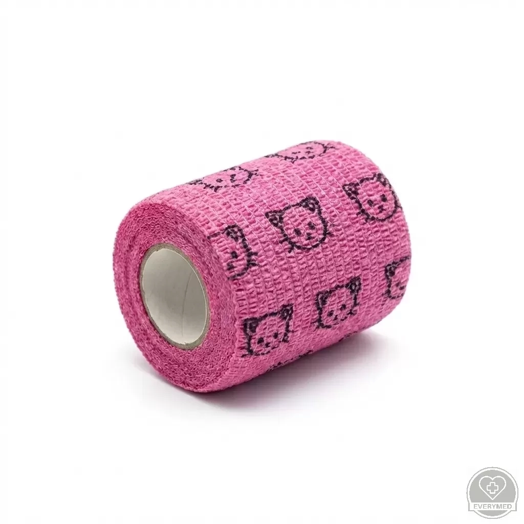 Öntapadós rugalmas kötszer, rózsaszín macska mintás, 5 cm x 4,5 m, 12 db