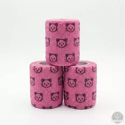 Öntapadós rugalmas kötszer, rózsaszín macska mintás, 7,5 cm x 4,5 m, 12 db