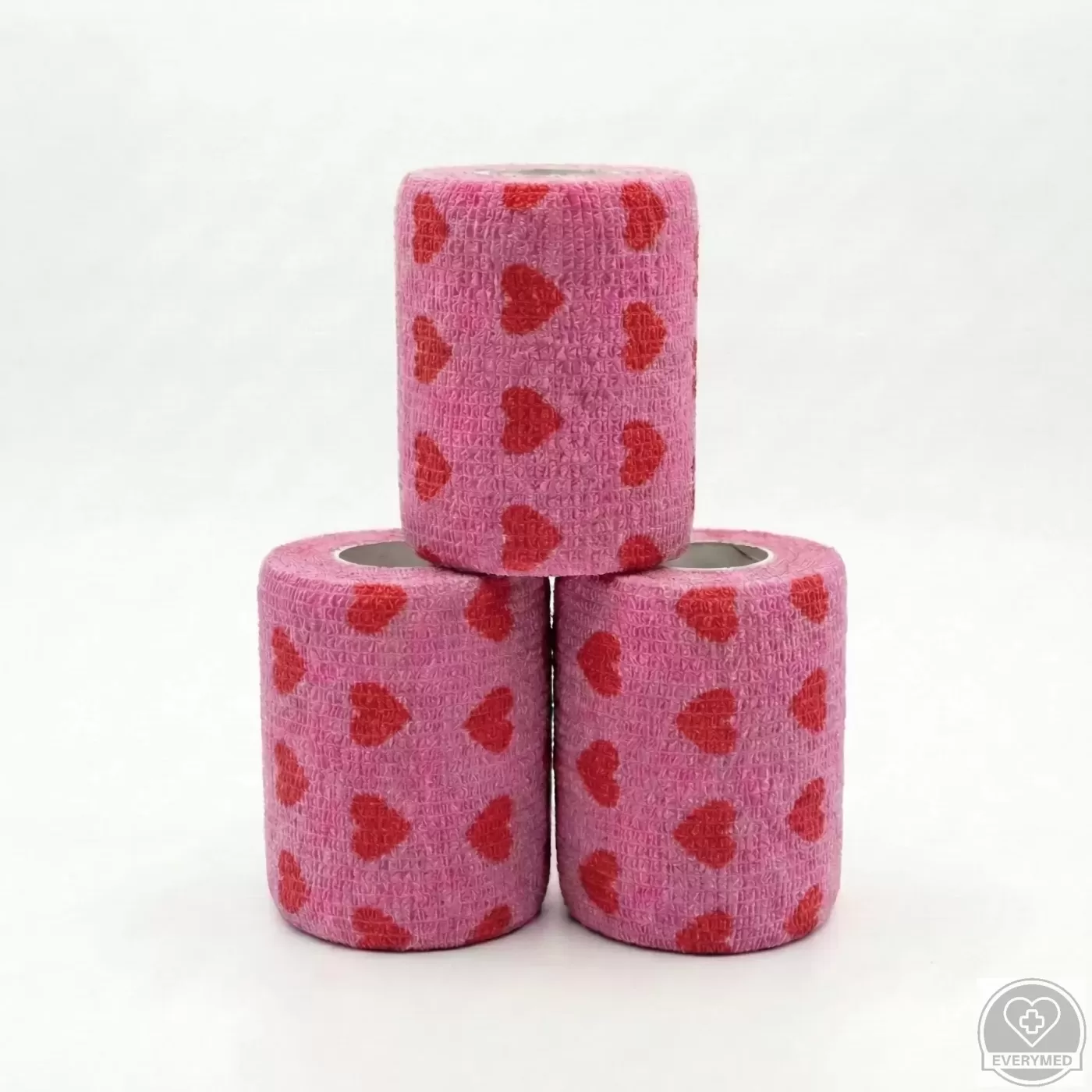 Öntapadós rugalmas kötszer, rózsaszín szív mintás, 10 cm x 4,5 m, 12 db