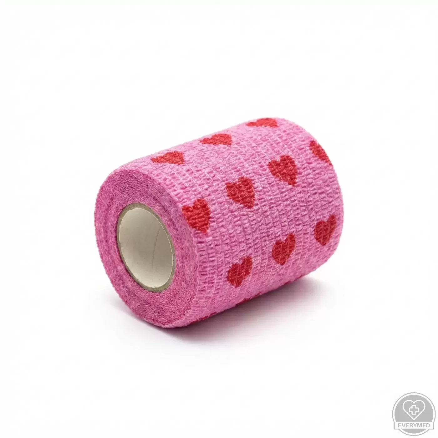 Öntapadós rugalmas kötszer, rózsaszín szív mintás, 5 cm x 4,5 m, 12 db