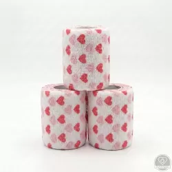 Öntapadós rugalmas kötszer, piros szív mintás, 10 cm x 4,5 m, 12 db