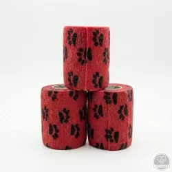 Öntapadós rugalmas kötszer, piros mancs mintás, 10 cm x 4,5 m, 12 db