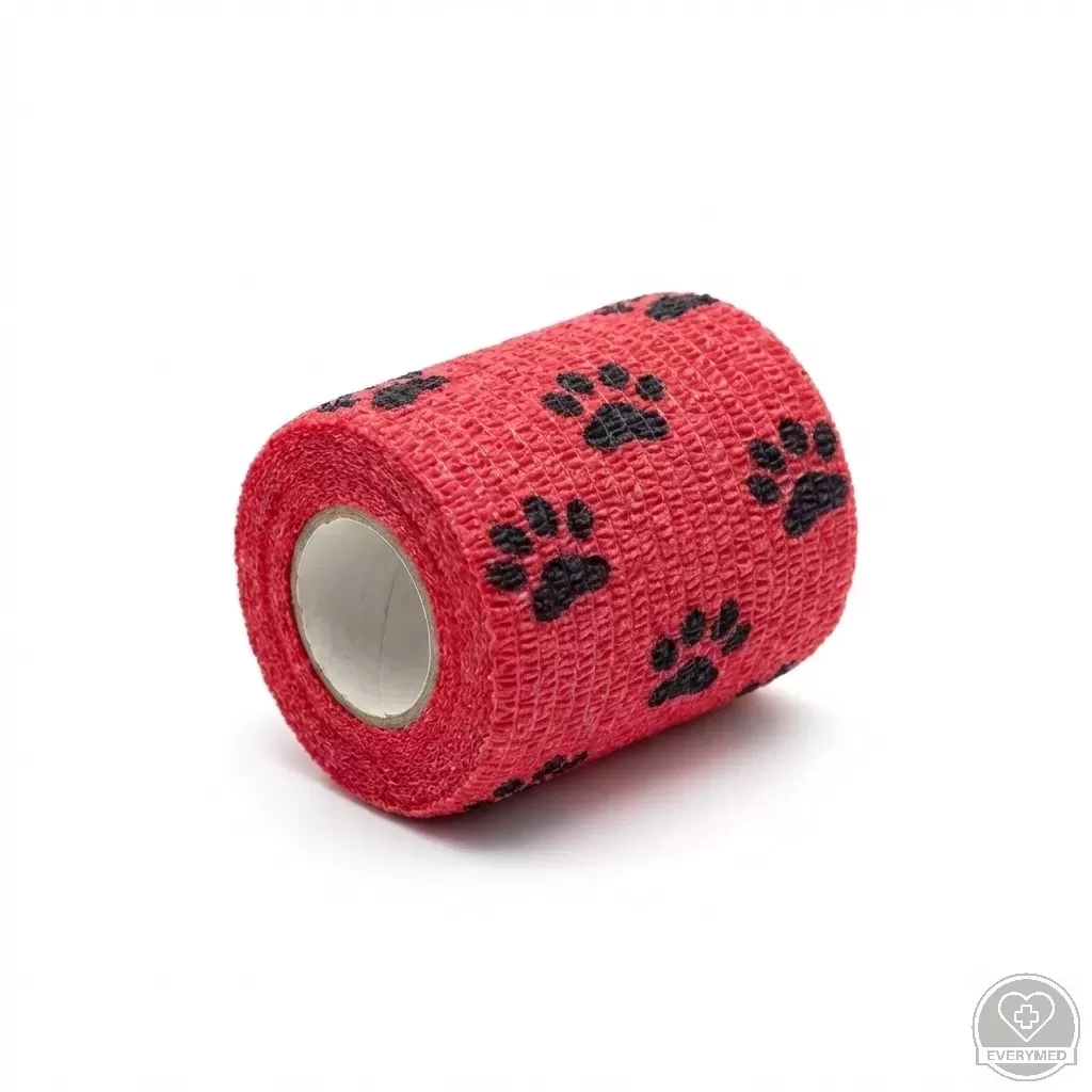 Öntapadós rugalmas kötszer, piros mancs mintás, 7,5 cm x 4,5 m, 12 db