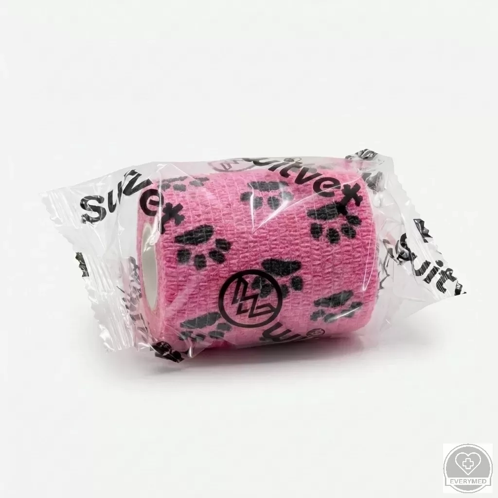 Öntapadós rugalmas kötszer, rózsaszín mancs mintás, 10 cm x 4,5 m, 12 db