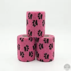 Öntapadós rugalmas kötszer, rózsaszín mancs mintás, 5 cm x 4,5 m, 12 db