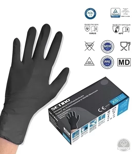Setino nitril vizsgáló púdermentes kesztyű, fekete, méret: XL (100 db/doboz, 10 doboz/karton)